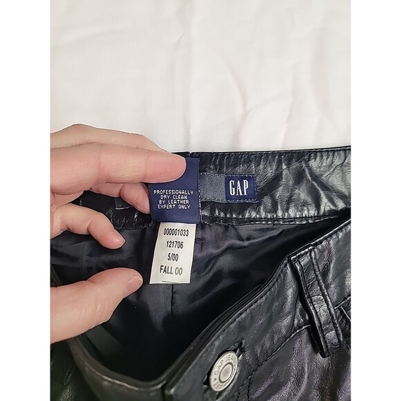 VTG Gap Boot Cut Genuine Leather Pants Women’s 6 Black Mid Rise Y2K Biker Pocket - Picture 4 of 11